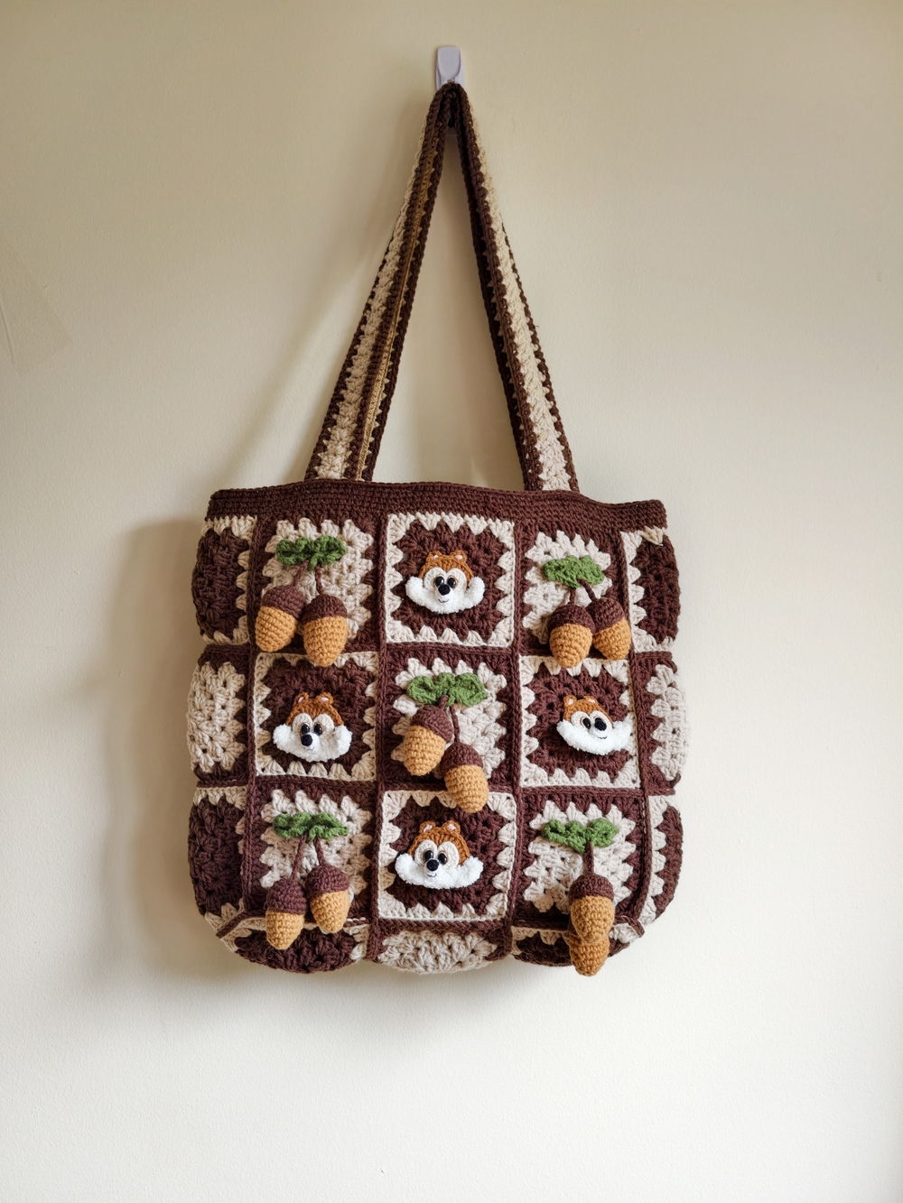 Handcrafted Brown & Cream Crochet Women’s Tote Bag, Boho Shoulder Bag